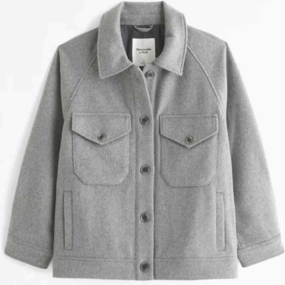 Abercrombie & Fitch Womens Utility Shirt Wool Blend Button Down Jacket Large